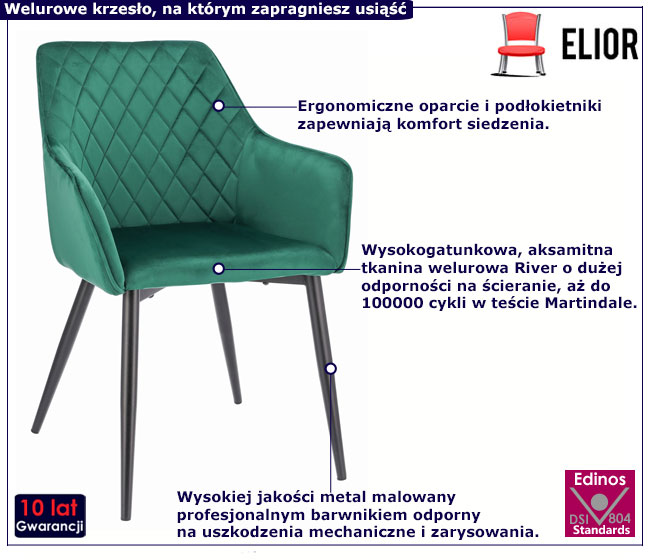 Zielone krzesło welurowe pikowane Enako