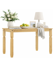 Sosnowy stół z rzeźbionymi nogami miodowy brąz - Kirison w sklepie Edinos.pl