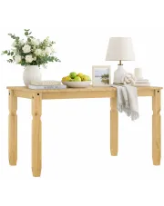 Sosnowy stół z rzeźbionymi nogami miodowy brąz - Kirison w sklepie Edinos.pl