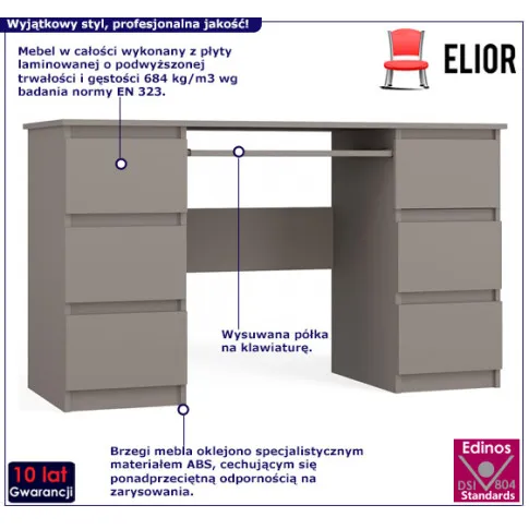 Szare biurko komputerowe z półką Liner 2X glina