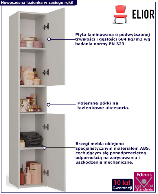 Wąska szafka słupek łazienkowy zamykany Zolia 5X kaszmir