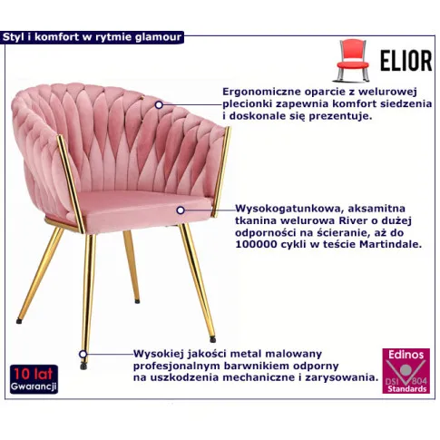 Nowoczesne krzesło z podłokietnikami na złotych nogach Azan