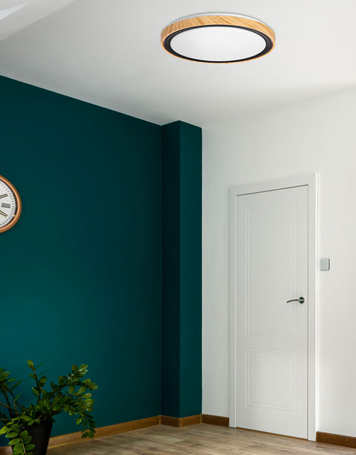 Drewniany plafon sufitowy LED O149-Mavis w nowoczesnym przedpokoju