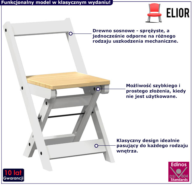 4 sztuki krzeseł Nelder biały+miodowy brąz