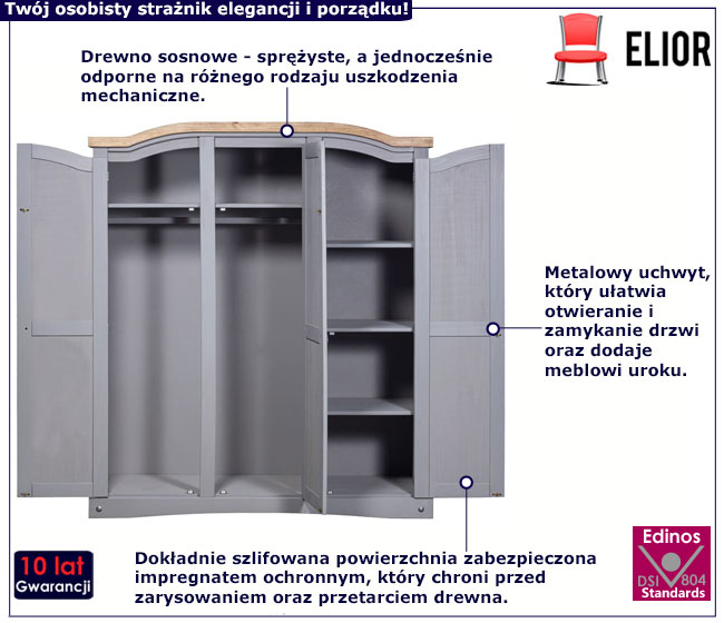 Szafa Huflox 5X szary+miodowy brąz