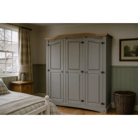 Rustykalna szafa z półkami i drążkiem szary   miodowy brąz   Emaro 5X