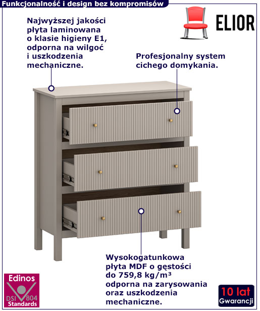 Beżowa komoda z szufladami Envilo 3X