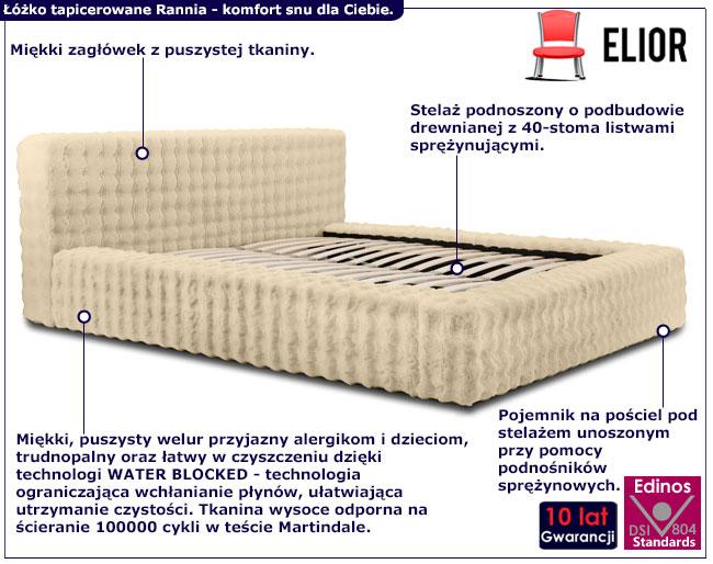 Beżowe łóżko welurowe z zagłówkiem Ferante