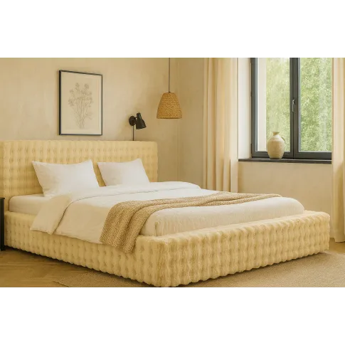 Beżowe pluszowe łóżko z zagłówkiem Ferante   3 rozmiary