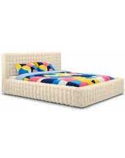 Beżowe pluszowe łóżko z zagłówkiem Ferante - 3 rozmiary w sklepie Edinos.pl