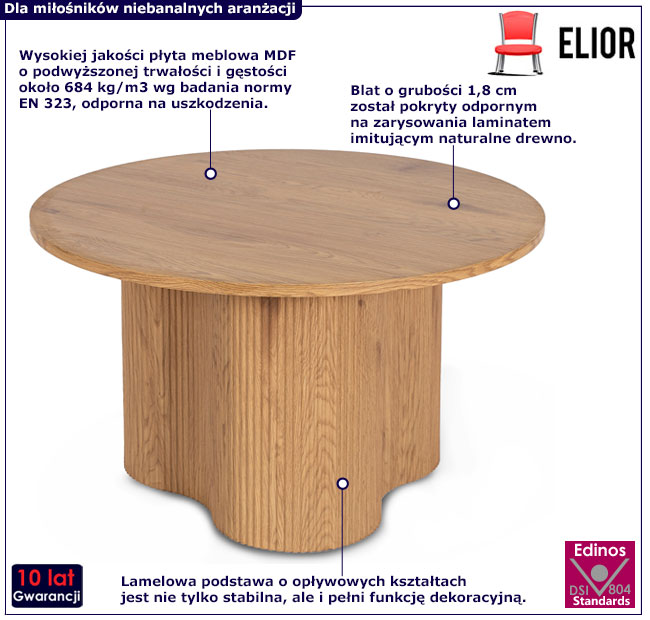 Okrągły lamelowy stolik kawowy dąb naturalny Santori