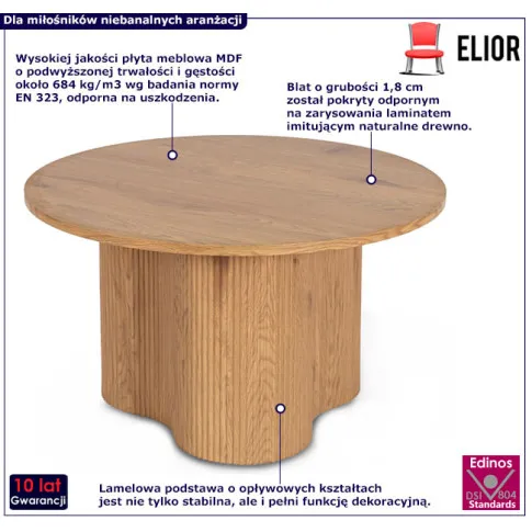 Lamelowy stolik do salonu imitujący drewno Vadar