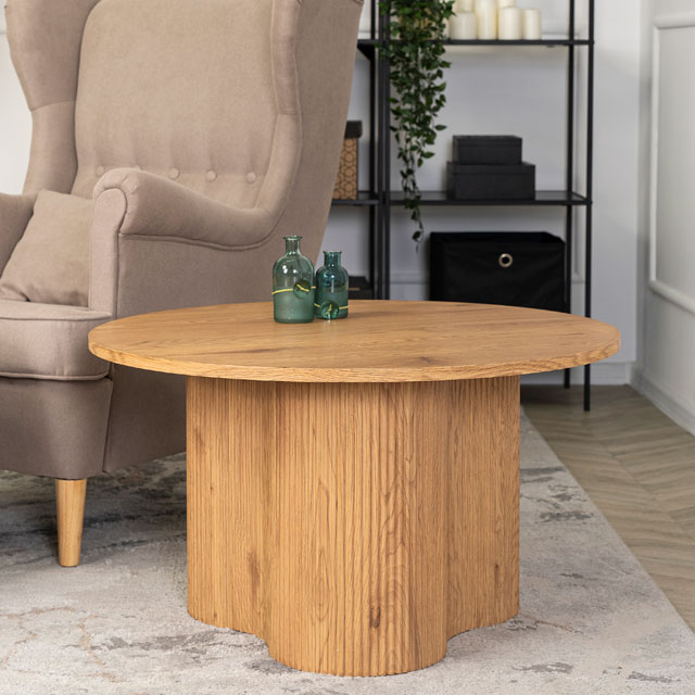 Lamelowy okrągły stolik kawowy dąb naturalny Santori