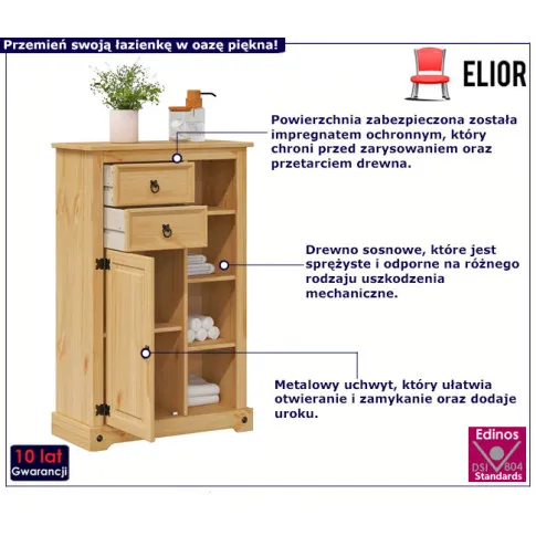 Szafka łazienkowa z drewna sosnowego Juweti 5X