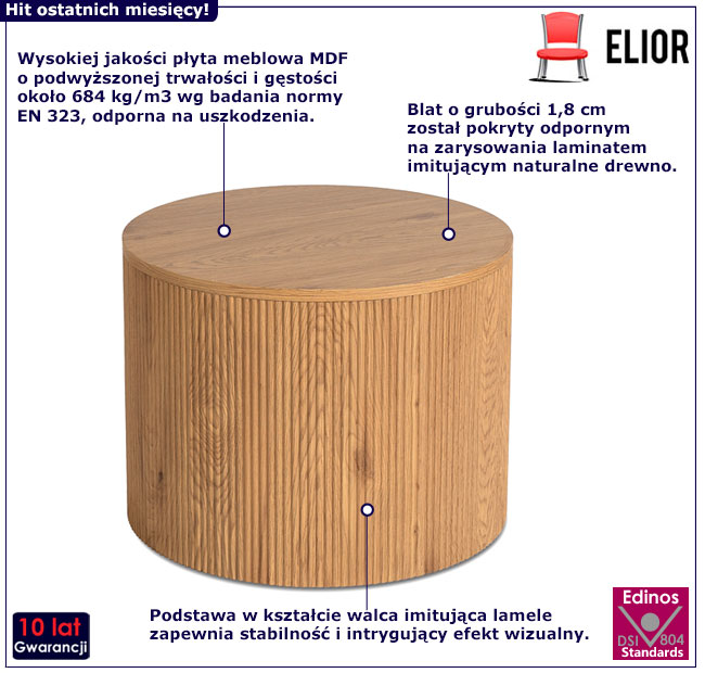 Okrągły skandynawski stolik kawowy lamele Rublo 3X