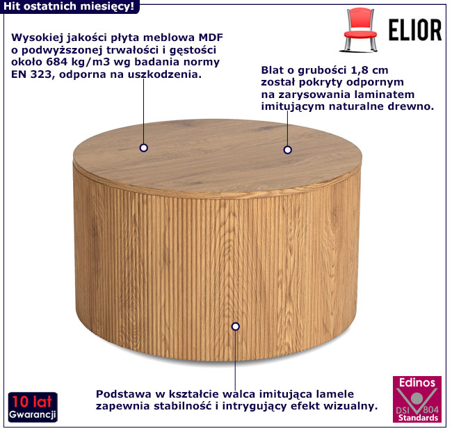 Okrągły skandynawski stolik kawowy lamele Rublo 4X