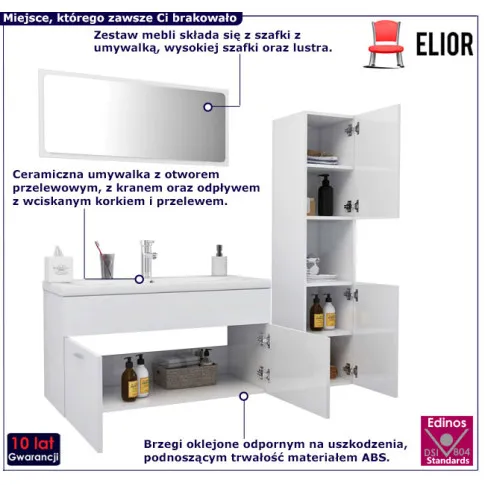 Komplet mebli łazienkowych z umywalką Seriso 4X biały połysk