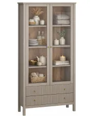 Nowoczesny regał z witryną w kolorze taupe - Envilo 14X w sklepie Edinos.pl