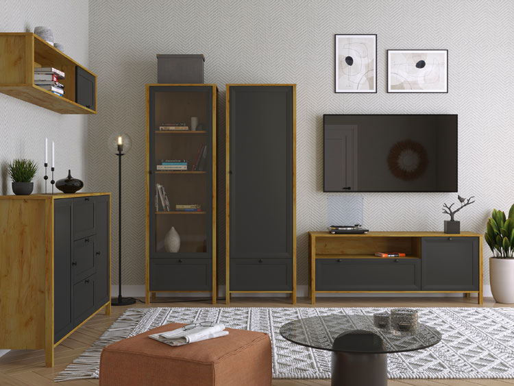 5-częściowy zestaw loftowych mebli do salonu dąb craft + czarny Luxes 11X