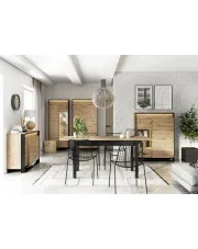 Zestaw mebli do salonu z szafą dąb artisan + czarny - QA-10 w sklepie Edinos.pl