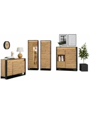 Zestaw mebli do salonu z szafą dąb artisan + czarny - QA-10 w sklepie Edinos.pl