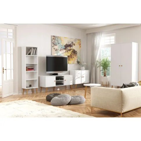 Biały komplet skandynawskich mebli na nóżkach do salonu Tida