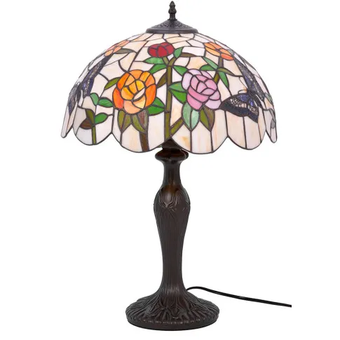 Lampa stołowa witrażowa w kwiaty A657-Afla