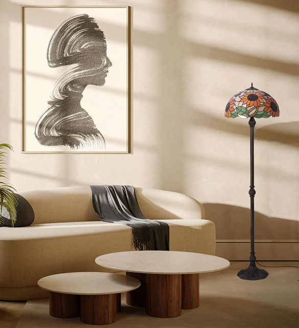 Witrażowa lampa stojąca z motywem słoneczników A662-Gonzo