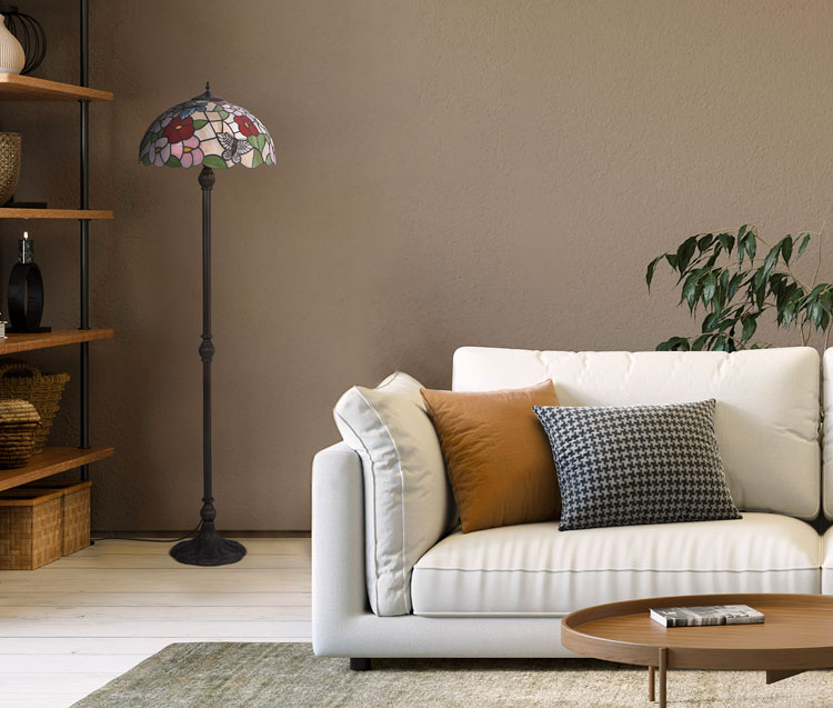 Witrażowa lampa podłogowa z motywem kolorowych kwiatów A666-Apro