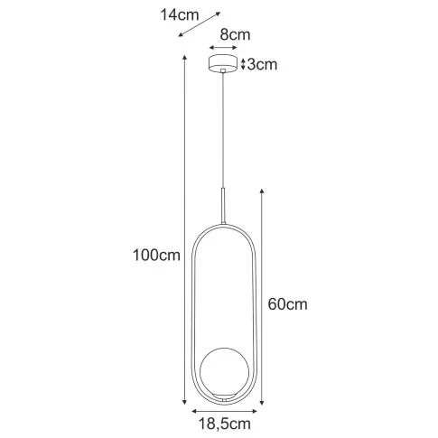 Rysunek z wymiarami lampy A668-Reya
