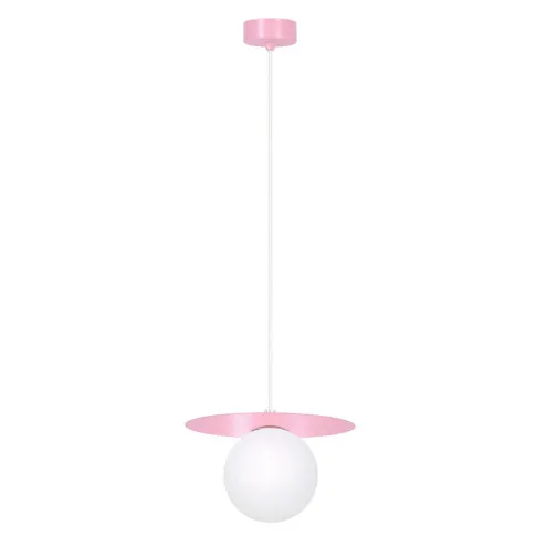 Różowa lampa wisząca z metalowo-szklanym kloszem A679-Eria