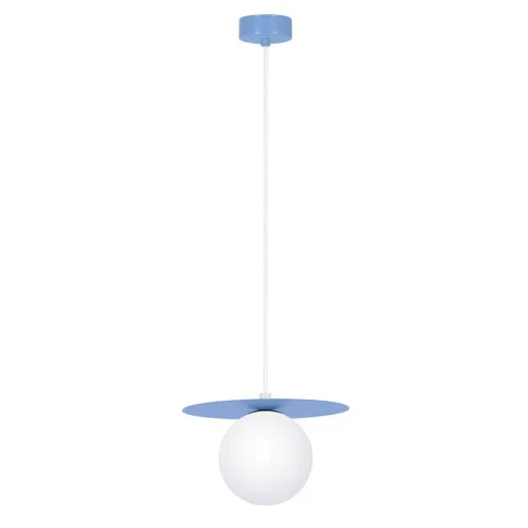 Niebieska lampa wisząca z metalowo-szklanym kloszem A679-Eria