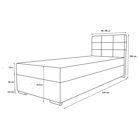 Wymiary pojedynczego łóżka tapicerowanego Tisano 3X
