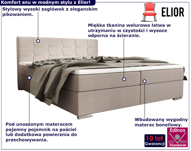 Dwuosobowe łóżko welurowe z pikowanym zagłówkiem Tisano 4X 