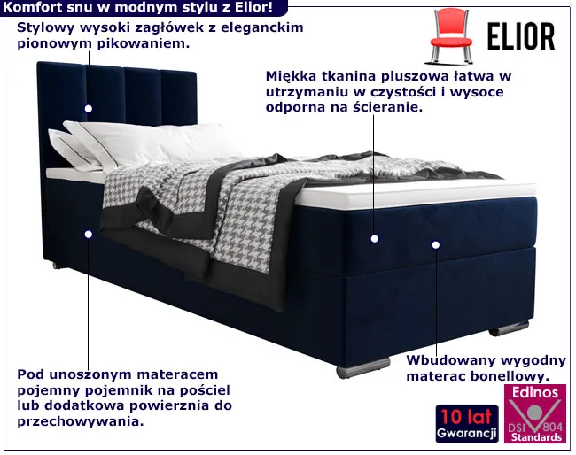 Łóżko pluszowe jednoosobowe z pikowanym zagłówkiem Tisano 5X