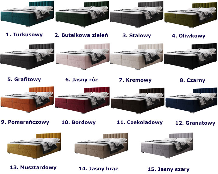 Kolory dwuosobowego łóżka pluszowego Tisano 6X