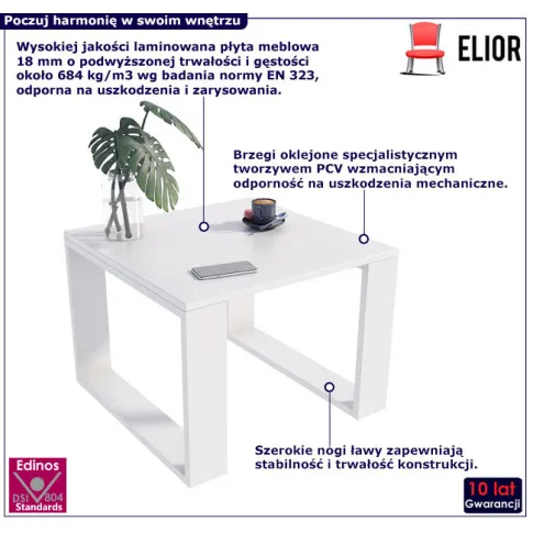 Biała kwadratowa ława do salonu Juna 5X
