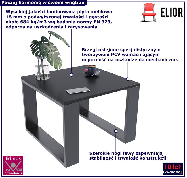 Czarna kwadratowa nowoczesna ława kawowa Juna 5X