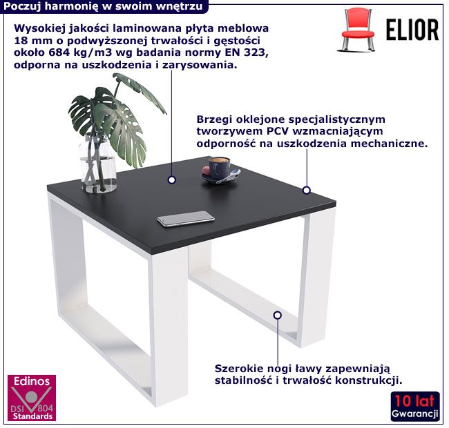 Czarno-biała kwadratowa nowoczesna ława kawowa Juna 5X