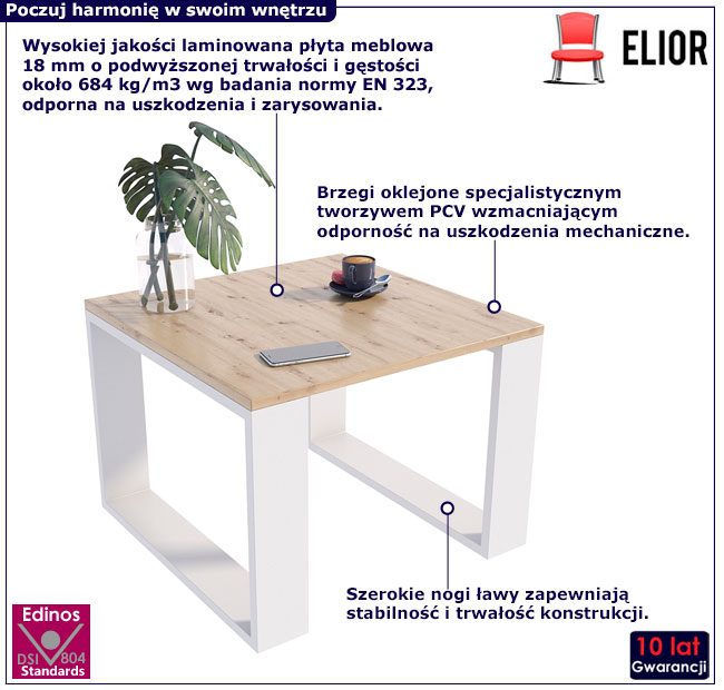 Kwadratowa nowoczesna ława kawowa artisan+biały Juna 5X