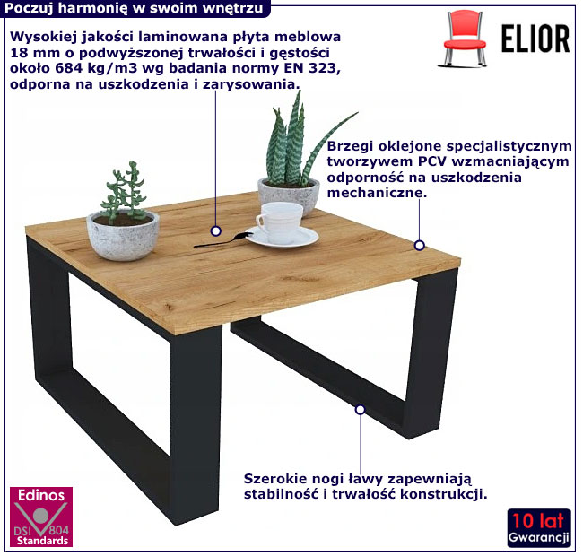 Kwadratowa nowoczesna ława kawowa artisan+czarny Juna 5X