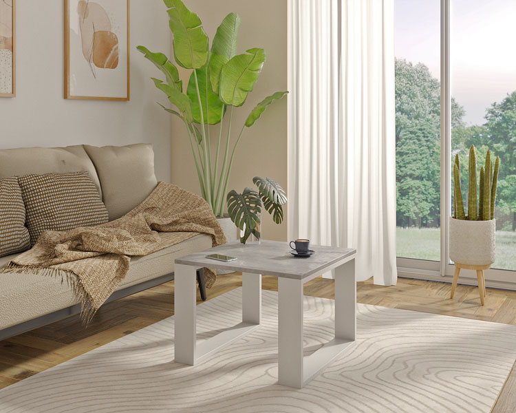 Industrialna kwadratowa ława do salonu beton+biały Juna 5X