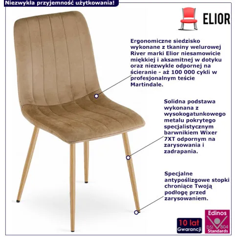 Brązowe krzesło aksamitne metalowe Fernando 4X