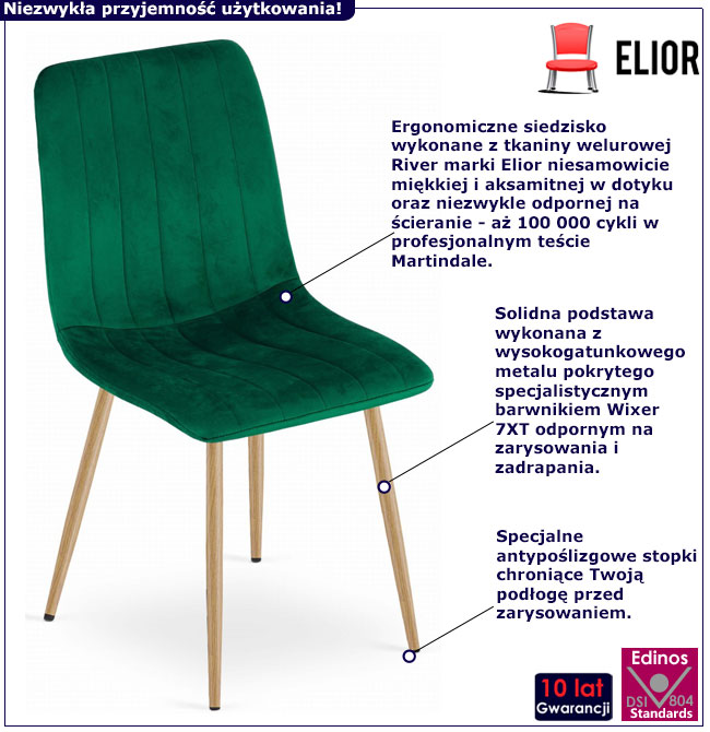 Ciemnozielone welurowe krzesło do salonu Hallker 3X