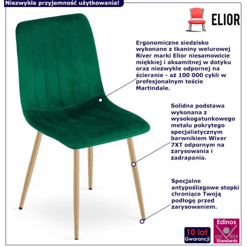 Zielone welurowe krzesło metalowe Fernando 3X