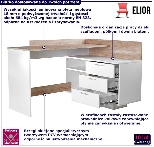 Narożne biurko z szufladami Nestino 3X