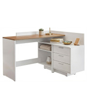 Białe nowoczesne tanie biurko narożne z komodą - Ori 4X w sklepie Edinos.pl