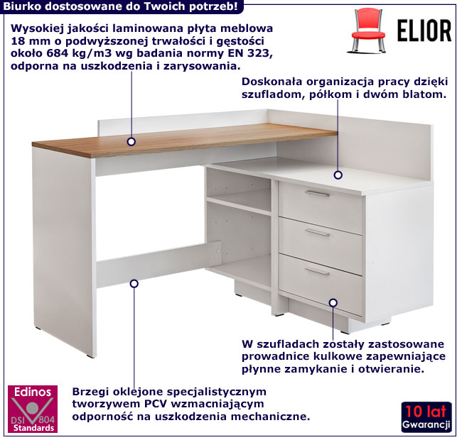 Narożne biurko z szufladami Nestino 4X