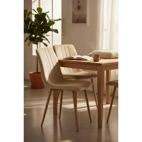 Jasnobeżowe krzesło welurowe nowoczesne   Hallker 3X