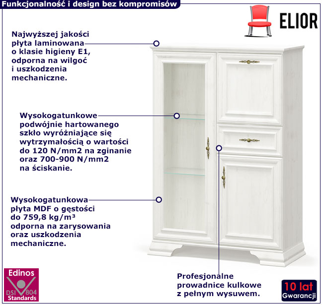 Biała komoda z 4 szufladami Fiorino 5X